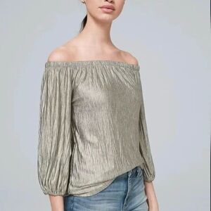 NWT WHBM Off the Shoulder Metallic Top Sz M